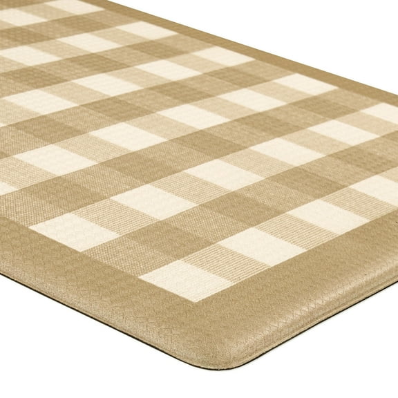 Linen & White Buffalo Plaid Memory Foam Anti-Fatigue Kitchen Floor Mat 18" x 30"