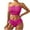 Hot Pink, variant on Women's 2 Piece Ribbed Strapless Swimsuit High Waisted Bandeau Smocked Tube Bikini Tops and Cheeky Bottom Bathing Suit Green M