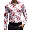 thumbnail image 5 of Shirts for Men Vintage Long Sleeve Button Down Collared Floral Printed Tops Free Slim Fit Party Mens Hawaiian Shirt Red L, 5 of 5