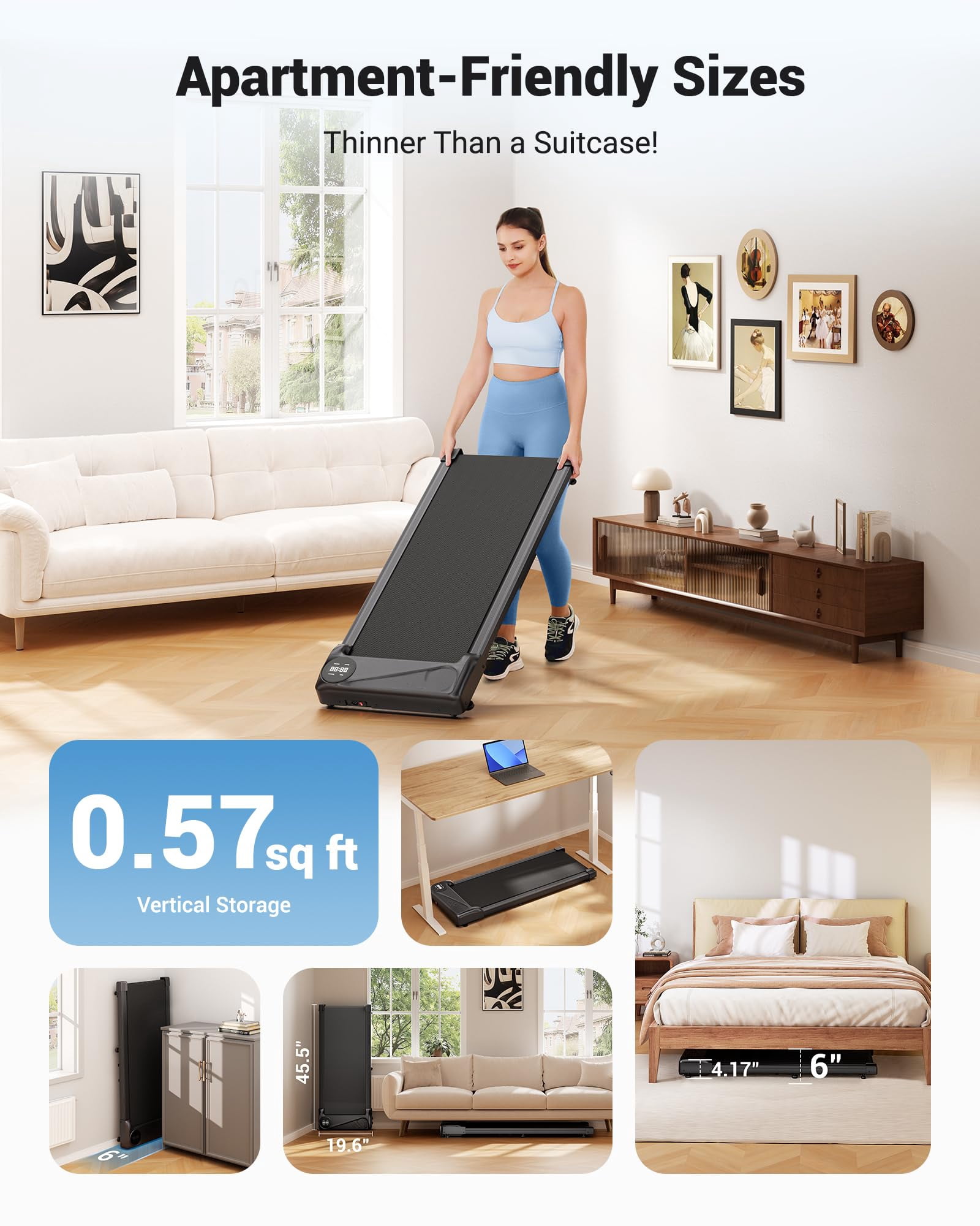 COFUNOK 2.5HP Walking Pad,Under Desk Treadmill for Home&Office,Portable Walking Treadmill with Longer Running Belt,Walking Jogging Machine with Remote Control,300 lbs Weight Capacity LED Display