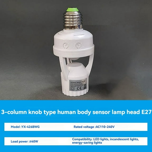 E27 PIR Smart Motion Sensor Light Switch Detector Base Lamp Holder Time Delay Adjust Control Bulb Socket,1 * E27 PIR Smart Motion Sensor Light,White