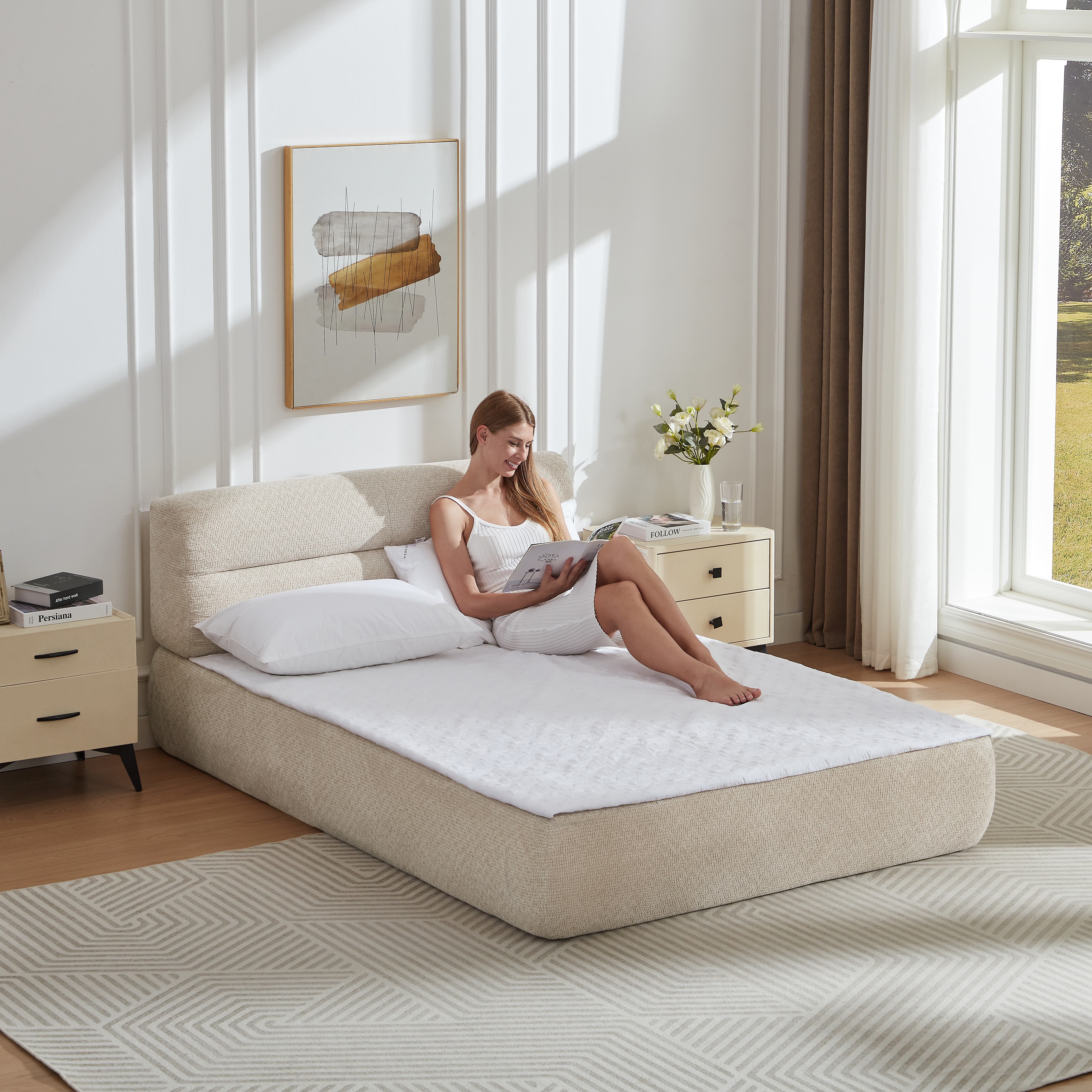 MAYEERTY Compressible Chenille Bed with Spring Cushion, Minimalist & Stylish for Bedroom, 87*57*31"Grey