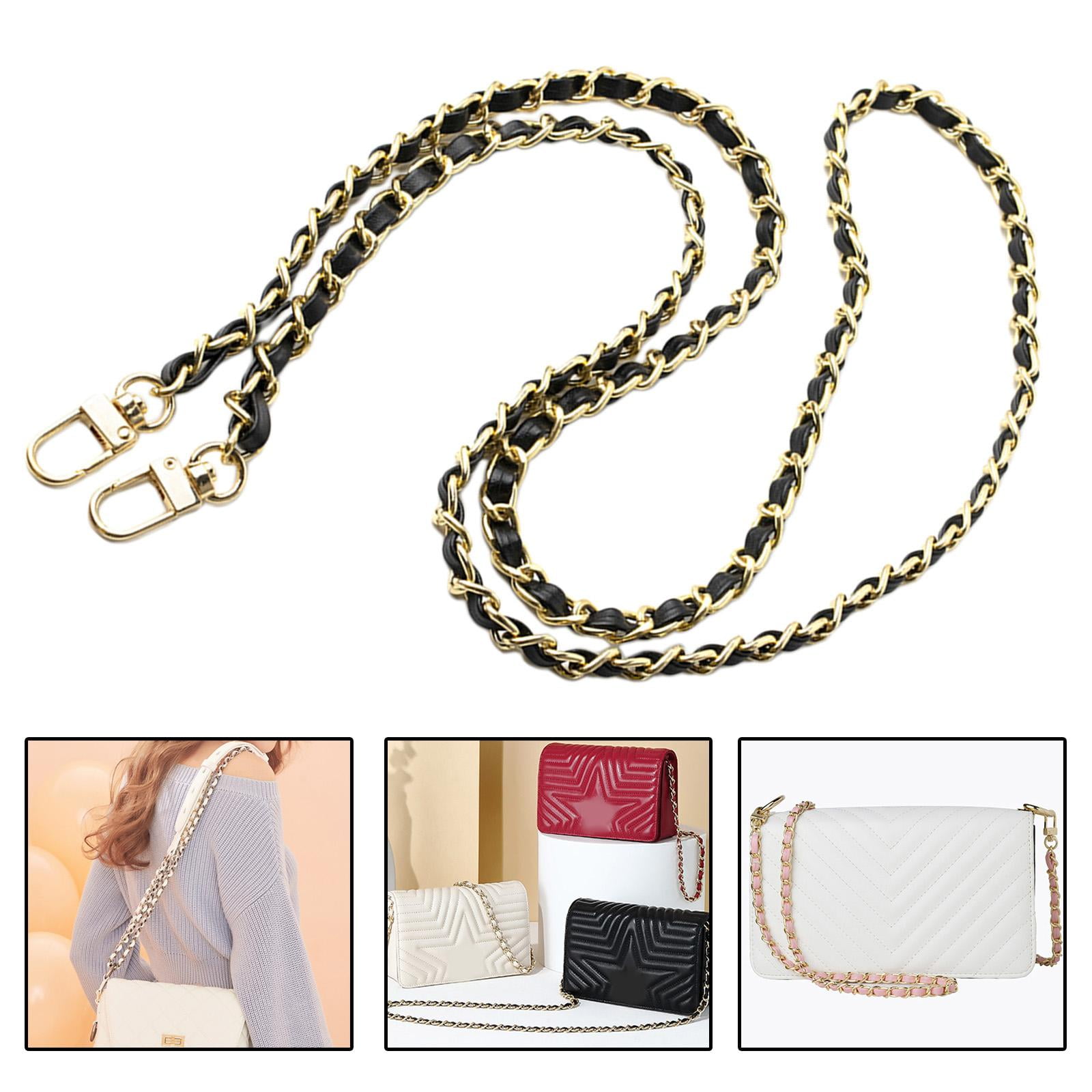 kusrkot Kloware Metal and Leather Purse Chain Strap Shoulder Bag Strap 47 inch Clutch Black