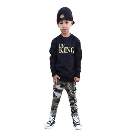 

Outtop Toddler Kids Baby Boy Letter T shirt Tops+Camouflage Pants Outfits Clothes Set