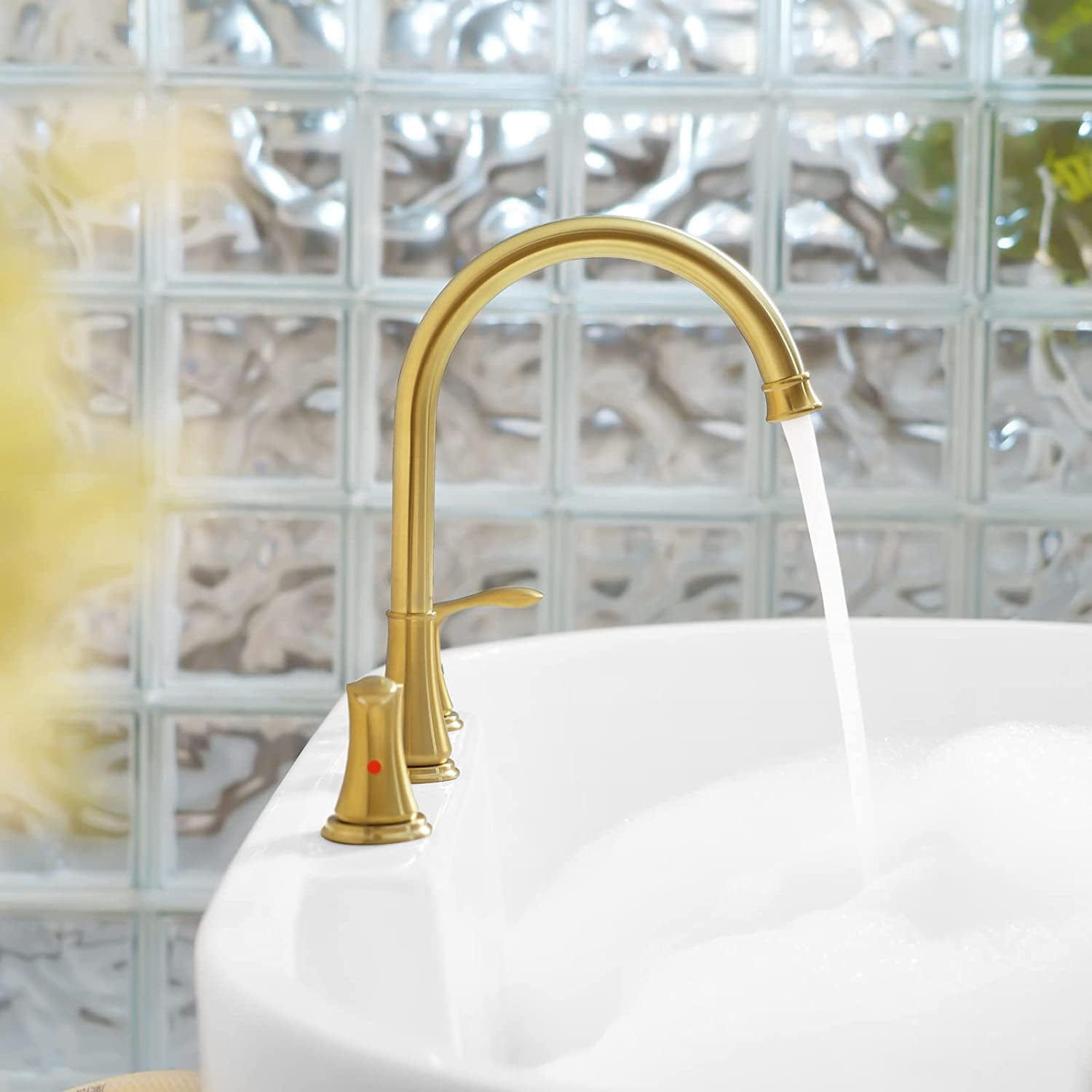 PARLOS High Arc 2-Handle Widespread Roman Tub Faucet with Valve & Faucet Supply Lines, Brushed Gold