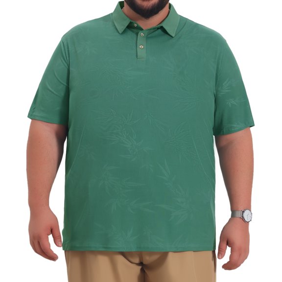DARING DIVA Men's Big Tall Leaf Printed Short Sleeve Casual Polo Shirts XL Green