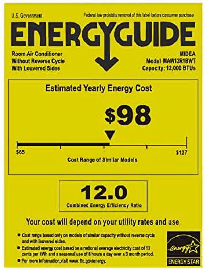 Midea 12,000 BTU EasyCool Window Air Conditioner, Dehumidifier & Fan, Cools Rooms up to 550 Sq. Ft., MAW12R1BWT, LCD Remote Included