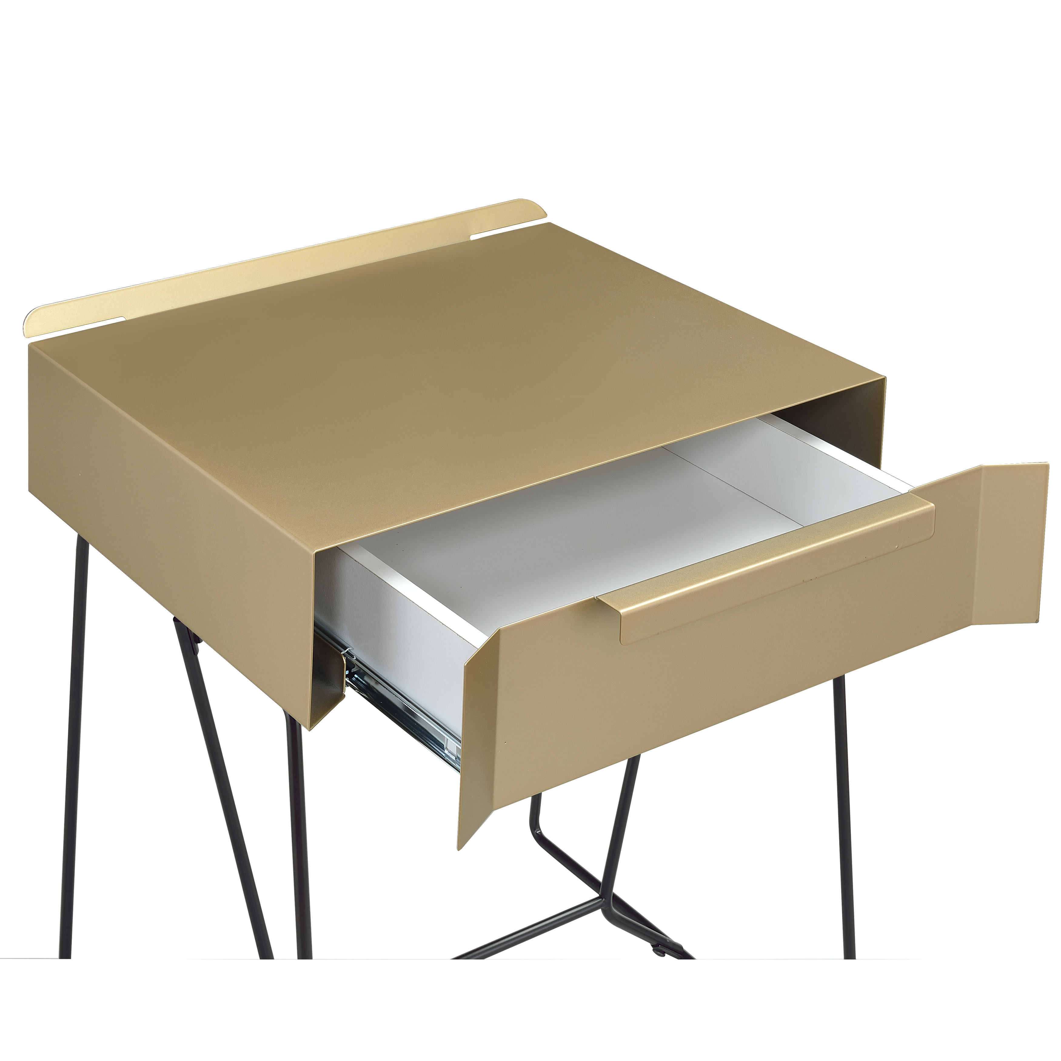 Furniture of America Herbit Metal with Drawer Side Table, Yellow