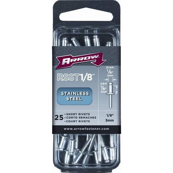 Arrow RSST1/8 Short Stainless 1/8-Inch Rivets 25ct