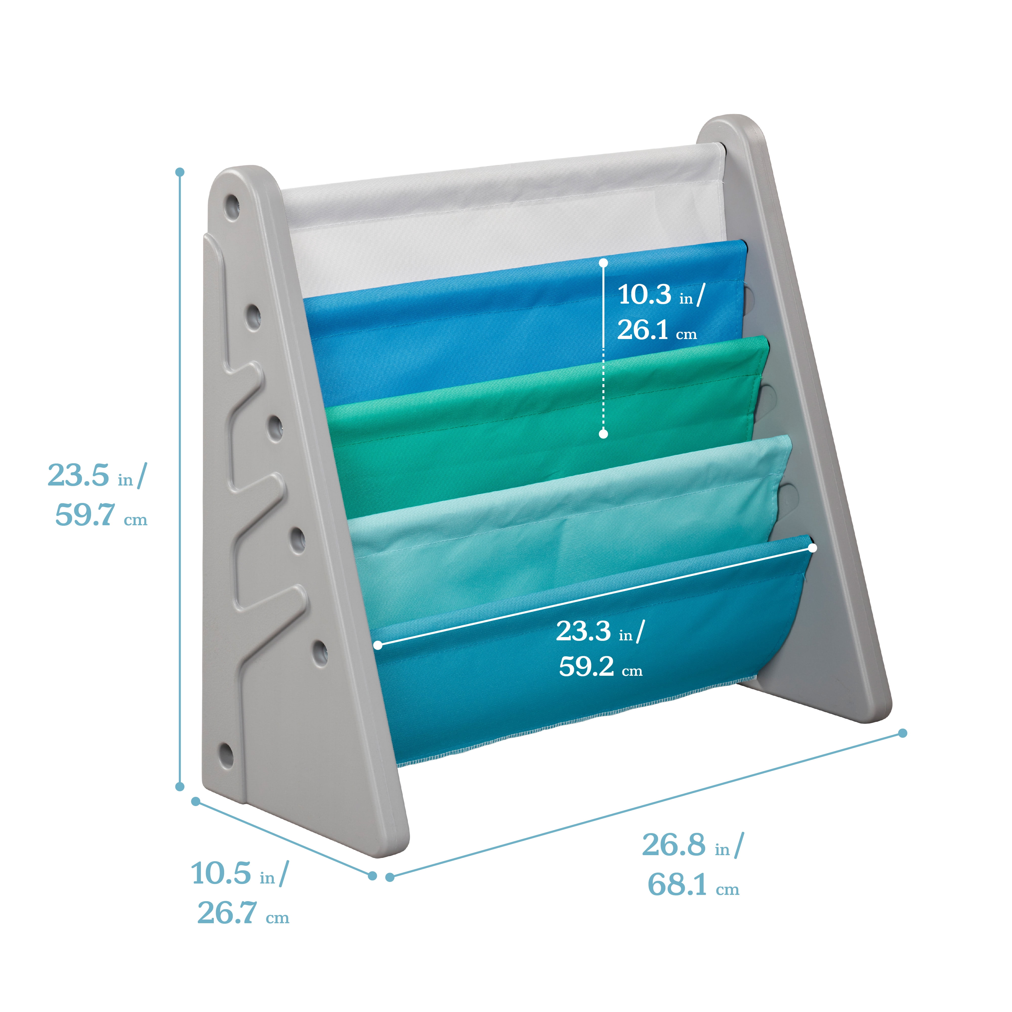 ECR4Kids 4-Tier Sling Book Display with Deep Fabric Pockets, Contemporary