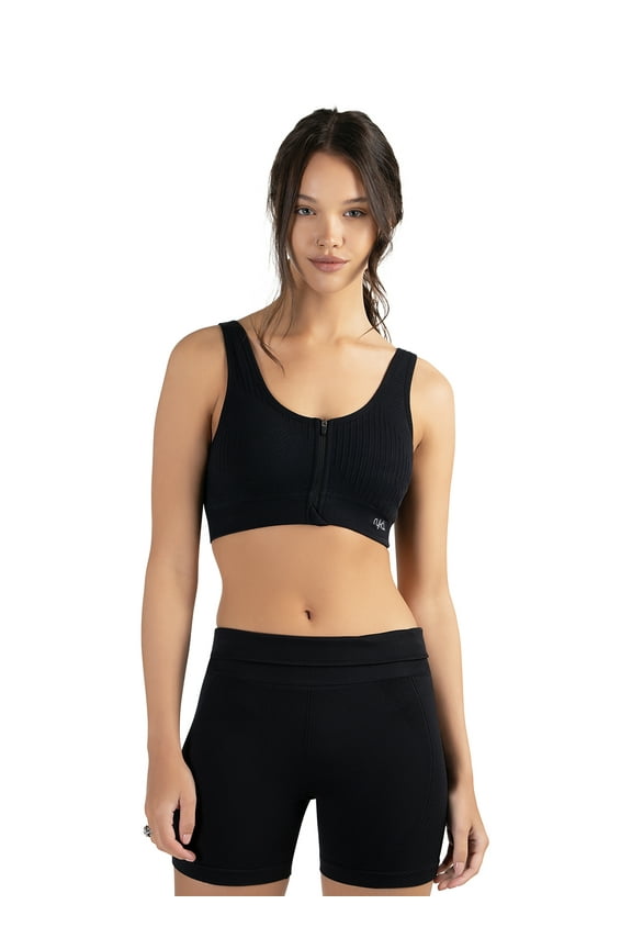 Women's Textured Zip Sports Bra, Sizes S-XL
