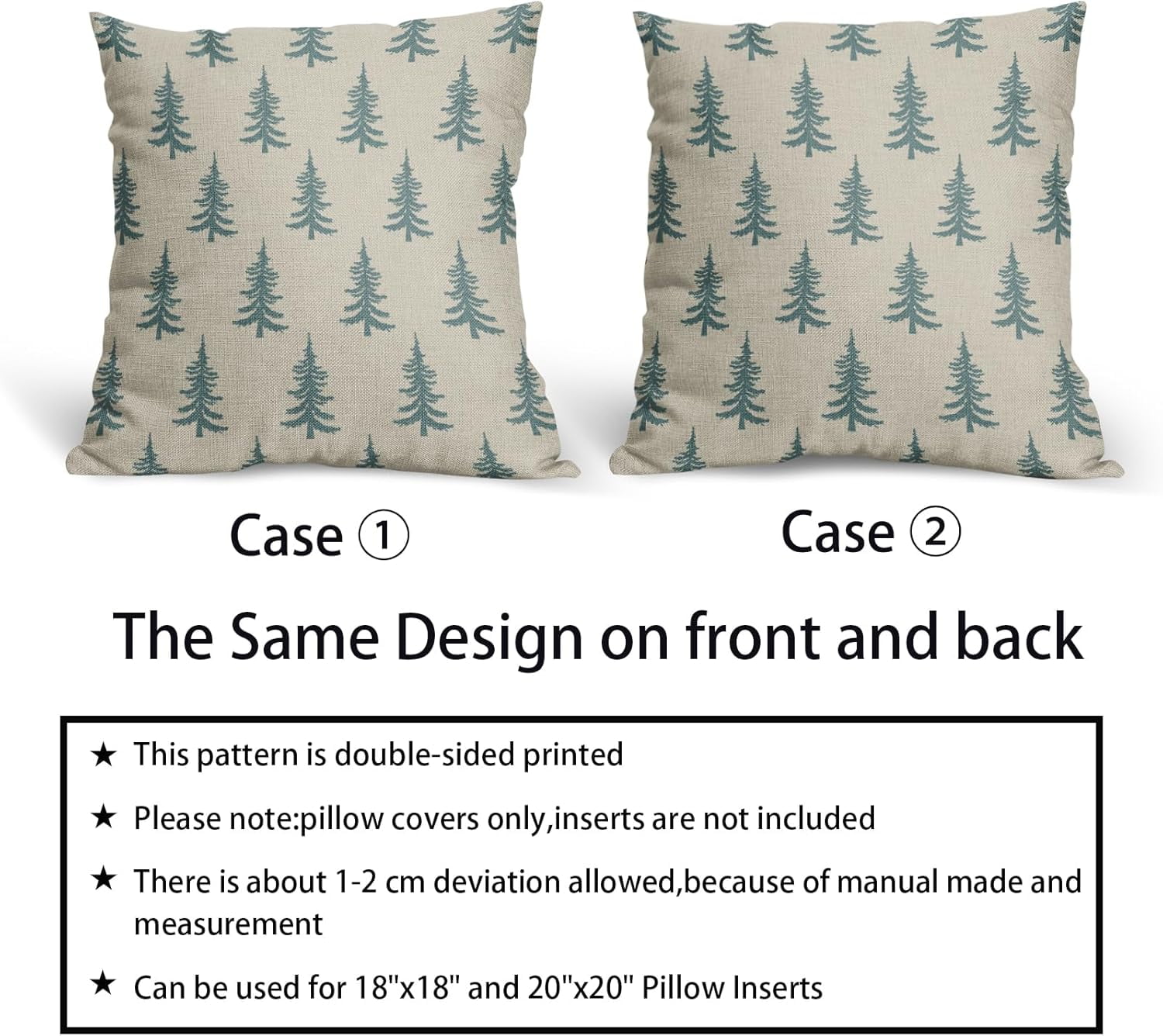 Christmas Tree Pillow Covers 18x18 Set of 2 Red Xmas Rustic Style Winter Print Decorative Outdoor Pillowcases Farmhouse Vintage Holiday Decorations Throw Cushion Case Decor for Couch Sofa Bed
