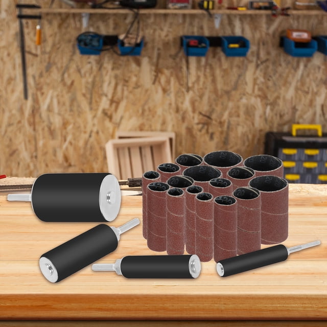 NUAHRHY 20Pcs Sanding Drum Kit Robust Electric Drill Sanding Rods with Handheld Rubber Sanding Drums Various Sizes Flexible Use Sanding Rods Sanding Rings Kit for Glass