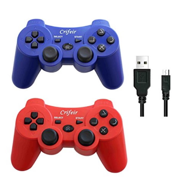 crifeir 2 pack wireless controller for playstation 3 ps3 with charger cablered and blue