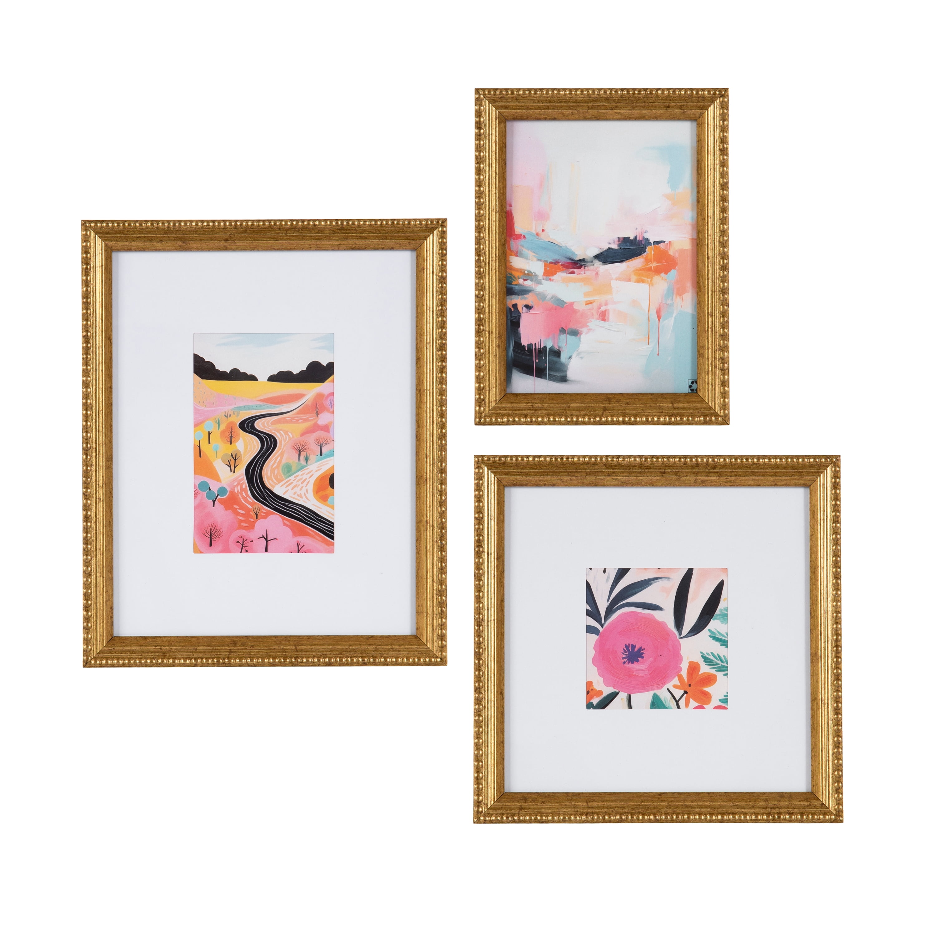 DesignOvation 8x8 Matted for 4x4 Beaded Gold Decorative Tabletop Picture Frame