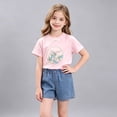 thumbnail image 2 of Rvasteizo Girls Outfit Set Print Bow Short Sleeve Top Denim Short Pant With Pocket Toddler Summer Set for 0-6 Years, 2 of 5
