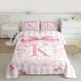 thumbnail image 3 of Homewish Kawaii Letter K Bedding Comforter Set for Kids, Cartoon Bowknot Monogrammed Twin Comforter Sets, Girly Pink Stripe Lines Reversible Bedding Set, Ultra Soft Bedroom Decor, 2 Pieces, 3 of 9