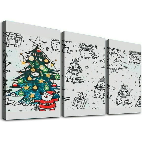 Ullo0ord Canvas Wall Art Painting One Panel Christmas Pattern Artwork Prints, Modern Framed Canvas Wall Decor for Living Room Bedroom Bathroom