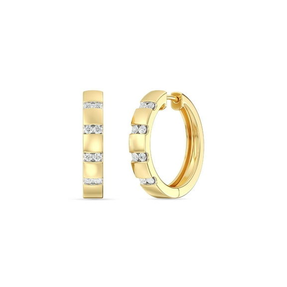 Gilded 1/4 Carat Total Weight Lab-Grown Diamond Chunky Round Hoop Earrings for Women in 14KT Gold Plated Sterling Silver | Hypoallergenic Fine Jewelry | Hinged Closure | SI1 Clarity, F Color