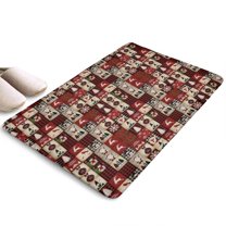 Red Christmas Collage Pattern Flannel Non Slip Door Rugs,Washable Door Mats Indoor,Decorative Door Mats,Dirt-Resistant and Absorbent Doormat for Entrance,Bedroom,Kitchen,Bathroom,31.5x17in(80x43cm)