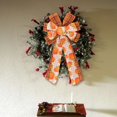 thumbnail image 4 of 2Pcs Fall Thanksgiving Halloween Wreath Bow, Large Pre-Tied Checkered Ribbon Swag Bow for Front Door, Indoor Living Room, Outdoor Courtyard Decoration, Autumn Holiday Ornament for Home, Porch, Mantel, 4 of 5