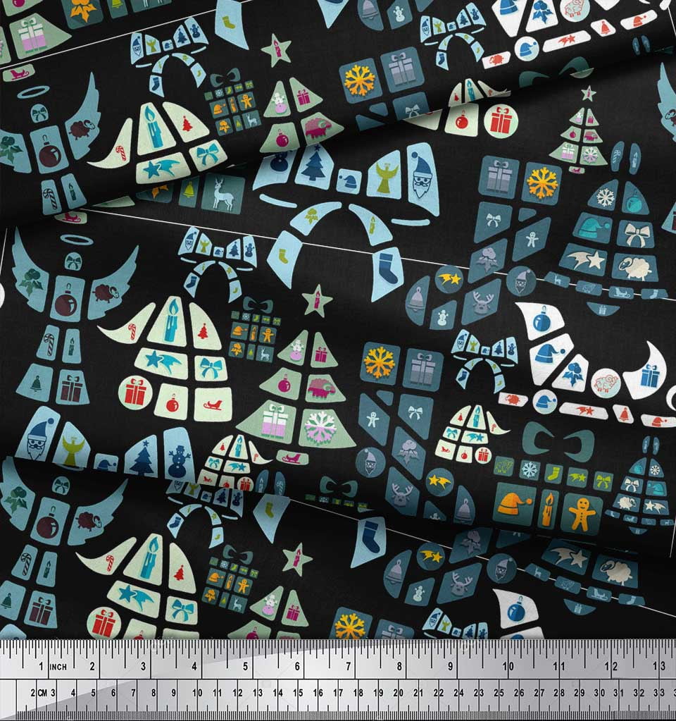 Soimoi Japan Crepe Satin Fabric Christmas Theme Party Print Sewing Fabric Yard 42 Inch Wide