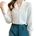 thumbnail image 2 of Olyvenn Women's Solid Silk Blouse Long Sleeve Satin Button Down Stretch Shirt Casual Work Office Silky Blouse Top White XL, 2 of 5