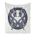thumbnail image 1 of Celtic Dragon Soft Flannel Fleece Throw Blanket, Roudn Motif with Swirling Myth Creature, Cozy Plush for Indoor and Outdoor Use, 70" x 90", Dark Night Blue Ivory, by Ambesonne, 1 of 6