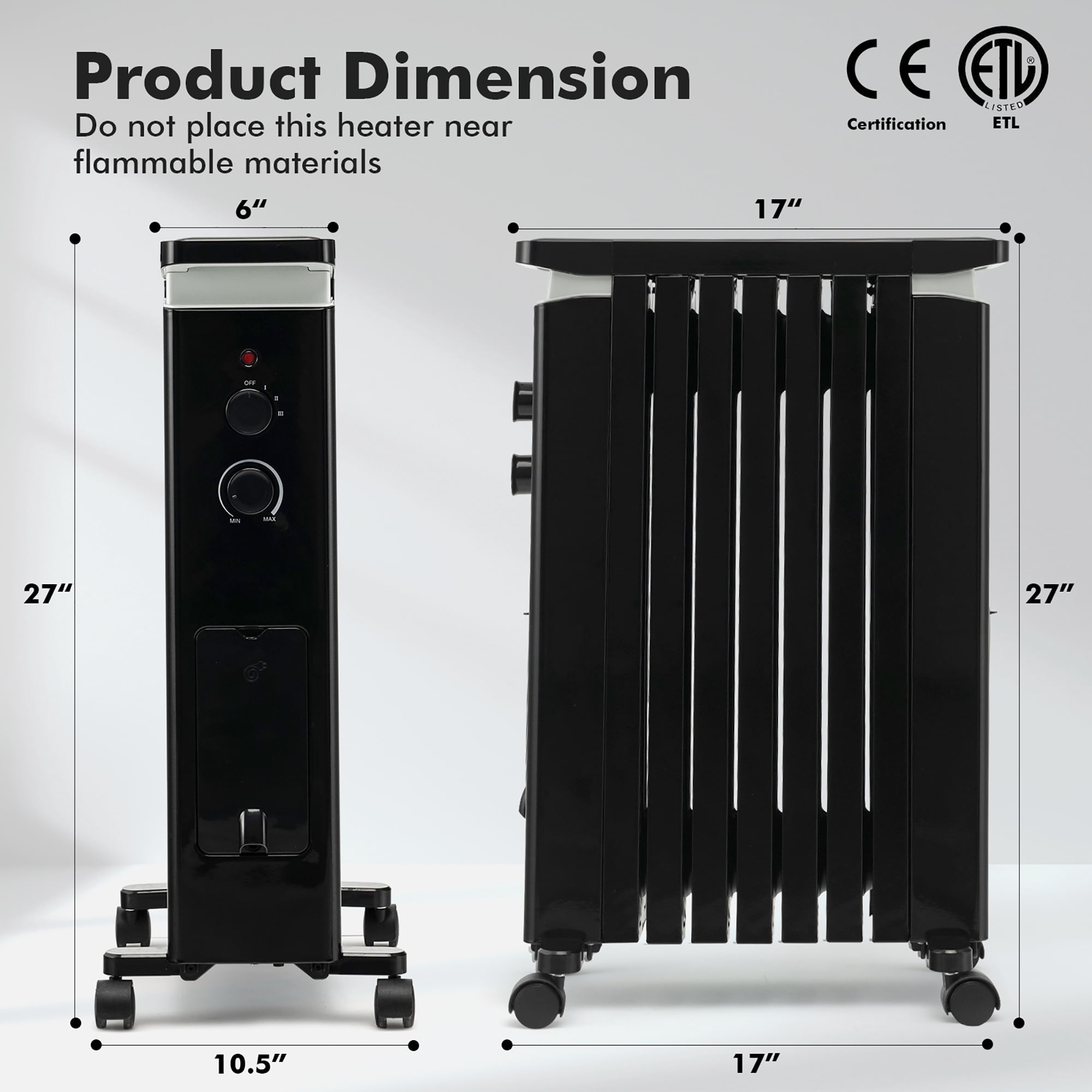 Costway 1500W Oil Filled Radiator Heater Electric Space Heater w/  Humidifier Black - Walmart.com
