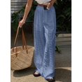 thumbnail image 4 of Womens Summer Solid Color Hollow Out Embroidery Casual Elastic Waist Long Pants Versatile Comfort Blue L, 4 of 8