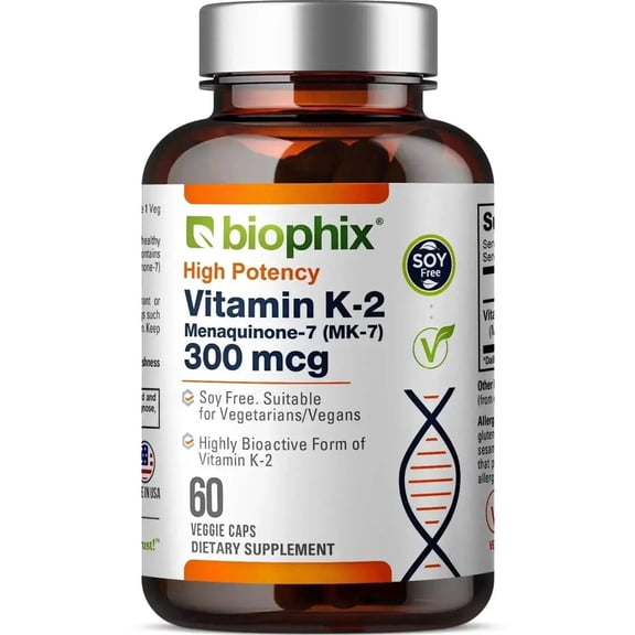 Biophix Vitamin K2 MK-7 300 mcg 60 Veggie Caps | High-Potency Bone & Heart Support*