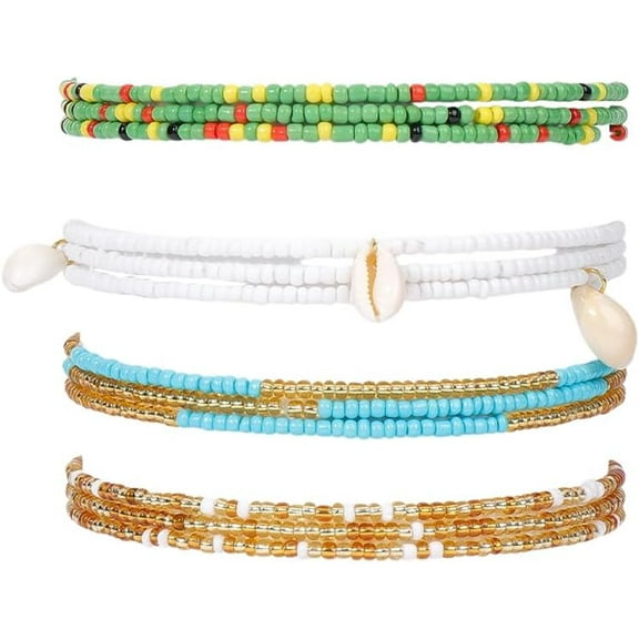 4Pcs Boho Waist Beads Adjustable Slim Chain Belts Seed Beaded Belly Chain Plastic Bikini Body Jewelry for Women Fashion Dresses Summer Beach Lime Green 820mm