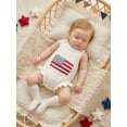 thumbnail image 6 of Cenuakty Baby 0-24M Girl 4th of July Romper Letter Wavy Stripe Embroidered Ruffled Trim Square Neck Sleeveless Newborn Jumpsuit, 6 of 9