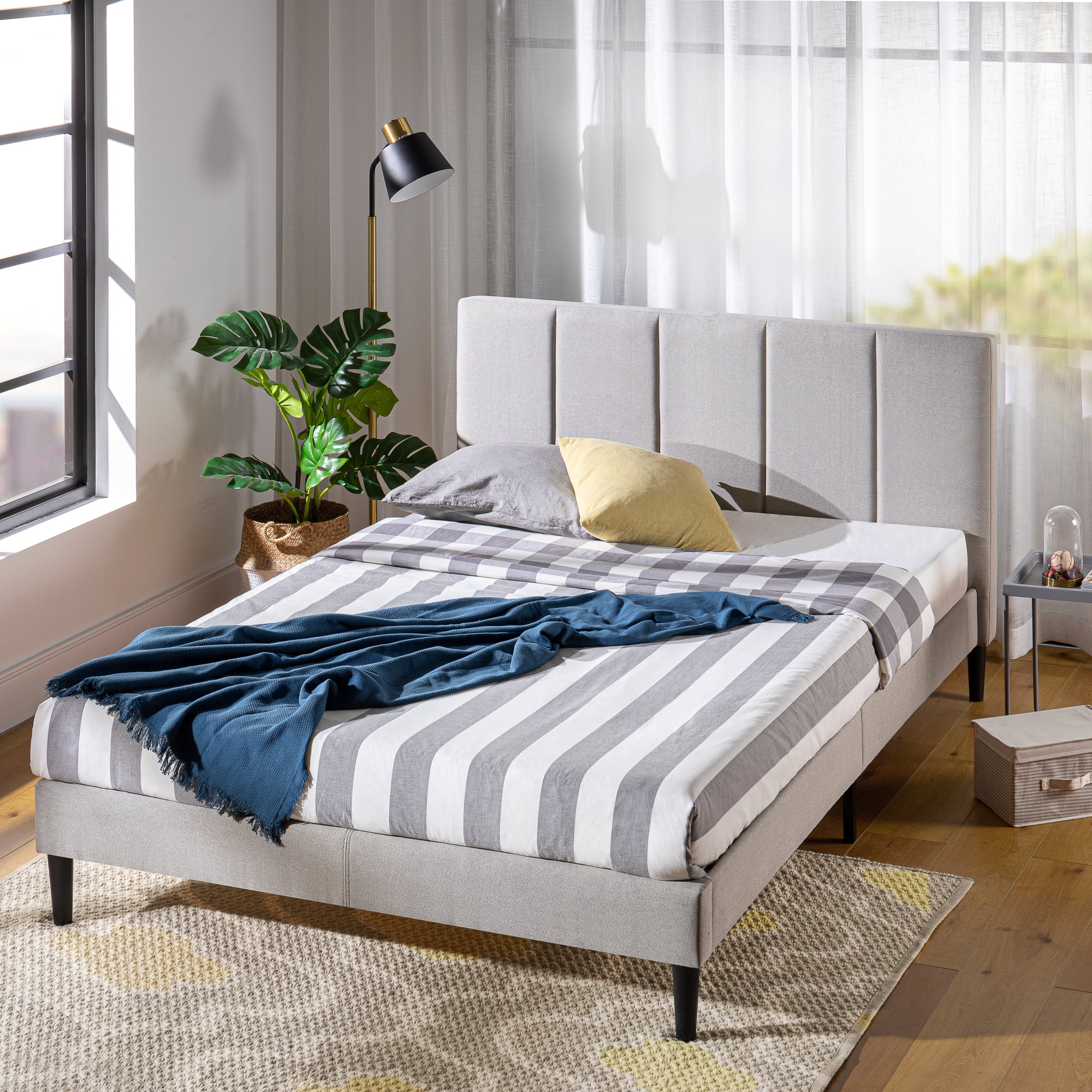 Zinus Maddon 35" Upholstered Platform Bed Frame, Beige, King