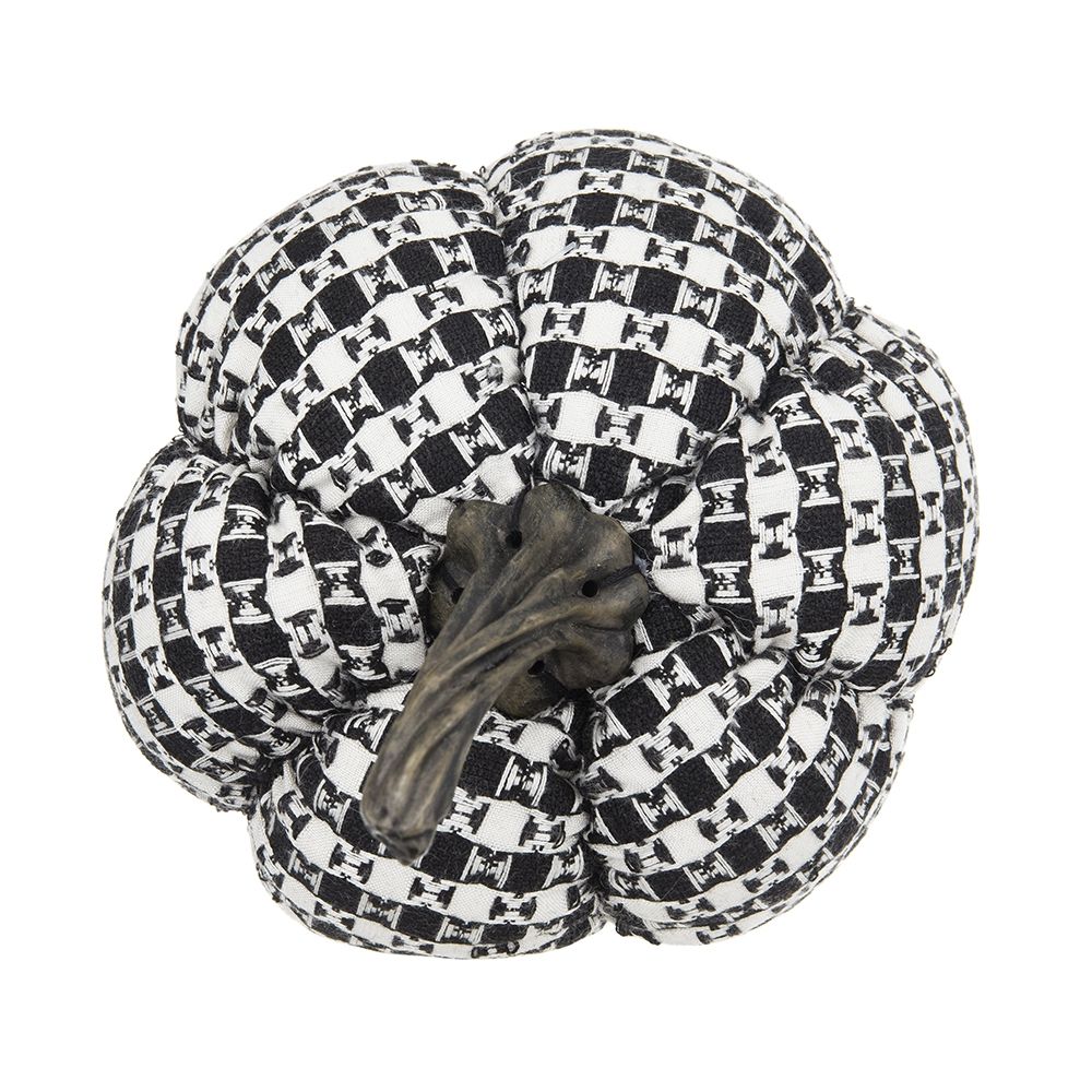 Set of 2 7x7x6.7IN Fabric Black-White Plaid Pumpkin Decor for Farmhouse Indoor Tabletop Display