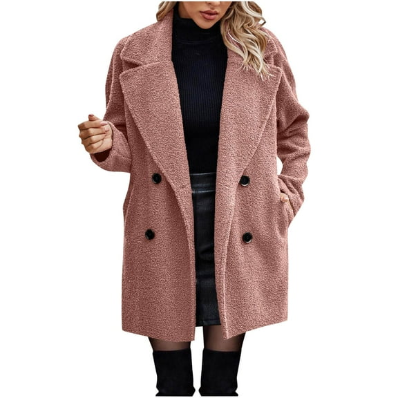 HTNBO Women Sherpa Coats Lapel Fuzzy Trench Jackets Winter Fleece Outerwear Button Cardigan with Pockets