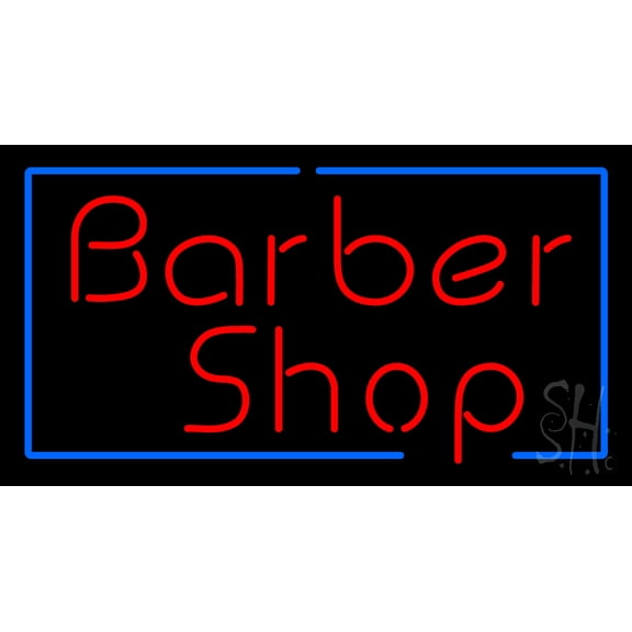 Red Barber Shop Border LED Neon Sign 13 x 24 - inches, Black Square Cut Acrylic Backing, with Dimmer - Bright and Premium built indoor LED Neon Sign for Defence Force.