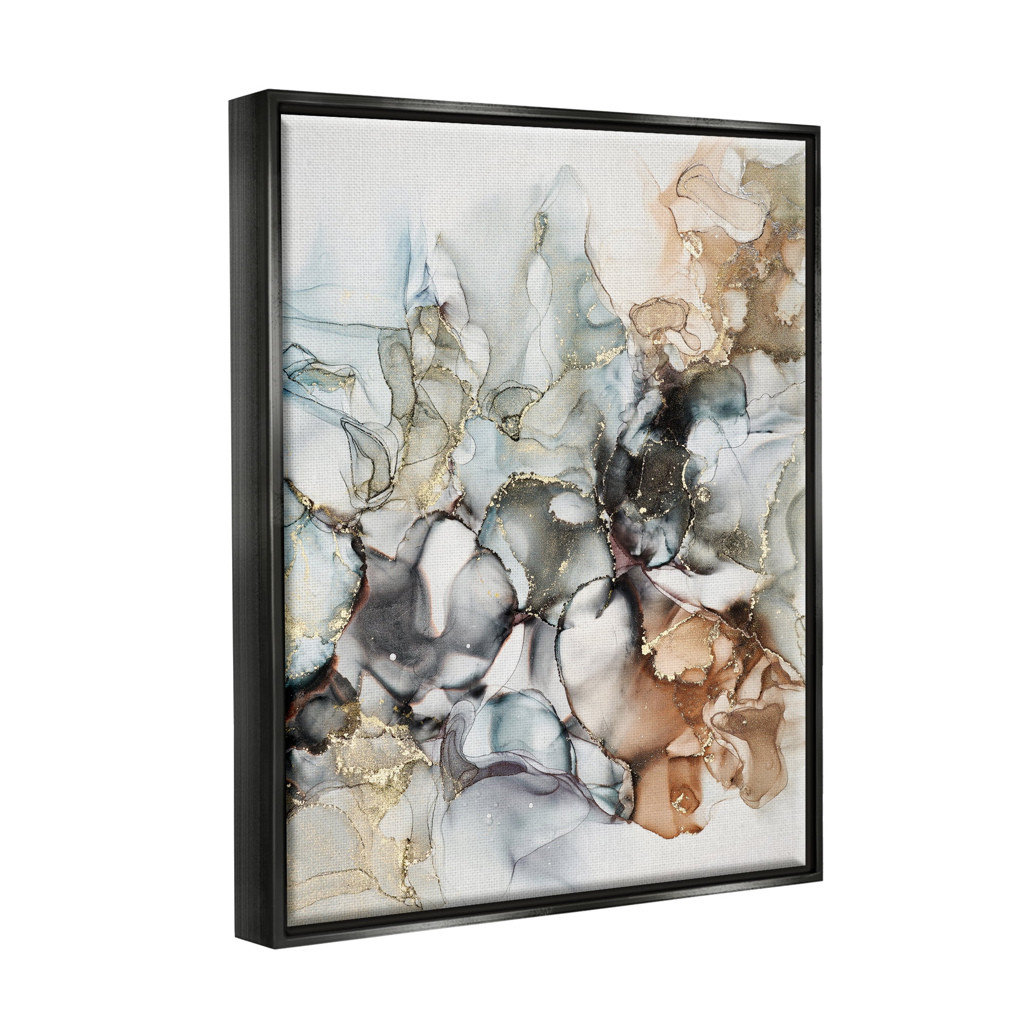 Stupell Industries Muted Ripples Glam Detail Abstract Painting Black Floater Framed Art Print Wall Art, 25 x 31