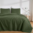 thumbnail image 2 of Chezmoi Collection Austin Queen Oversized Bedspread Set, 3-Piece Lightweight Microfiber Quilted Coverlet for All Seasons, Olive Green, 2 of 9