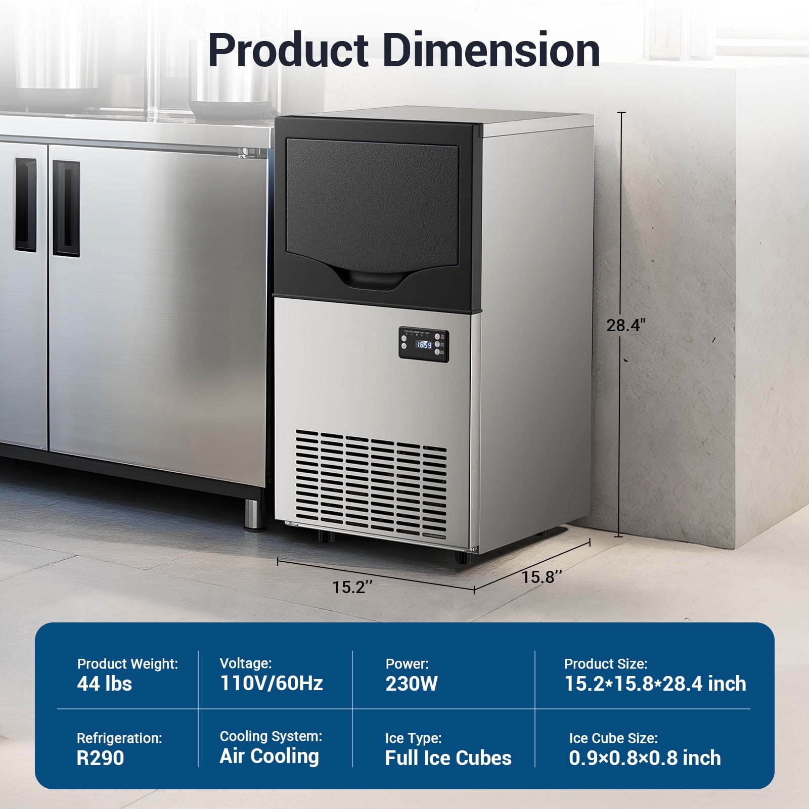 Ecojoy Commercial Ice Maker, 100Lbs/24H Under Counter Ice Machine, 33LBS Storage Bin