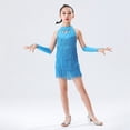 thumbnail image 6 of GYRATEDREAM Sequin Tassel Latin Dance Dress for Girls Fringe Figure Skating Jazz Dresses Ballroom Dancewear with Gloves, 6 of 6