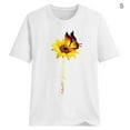 thumbnail image 2 of Blouse Été Manches Courtes T-shirt Tournesol Imprimé Femmes Chemisier Col Rond Top, Blanc, S, 2 of 5