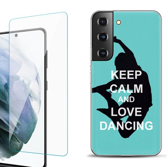 Slim-Fit Fashion Gel Phone Case for Samsung Galaxy S22  5G / S22 Plus 5G, with Tempered Glass Screen Protector, by OneToughShield ® - Keep Calm / Dancing