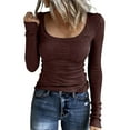 thumbnail image 2 of Resicozy Womens Long Sleeve Tops Fall Spring Scoop Neck Ribbed Knit Shirts Slim Fitted Casual Basic Solid Tee T Shirt 2026 Brown M, 2 of 4