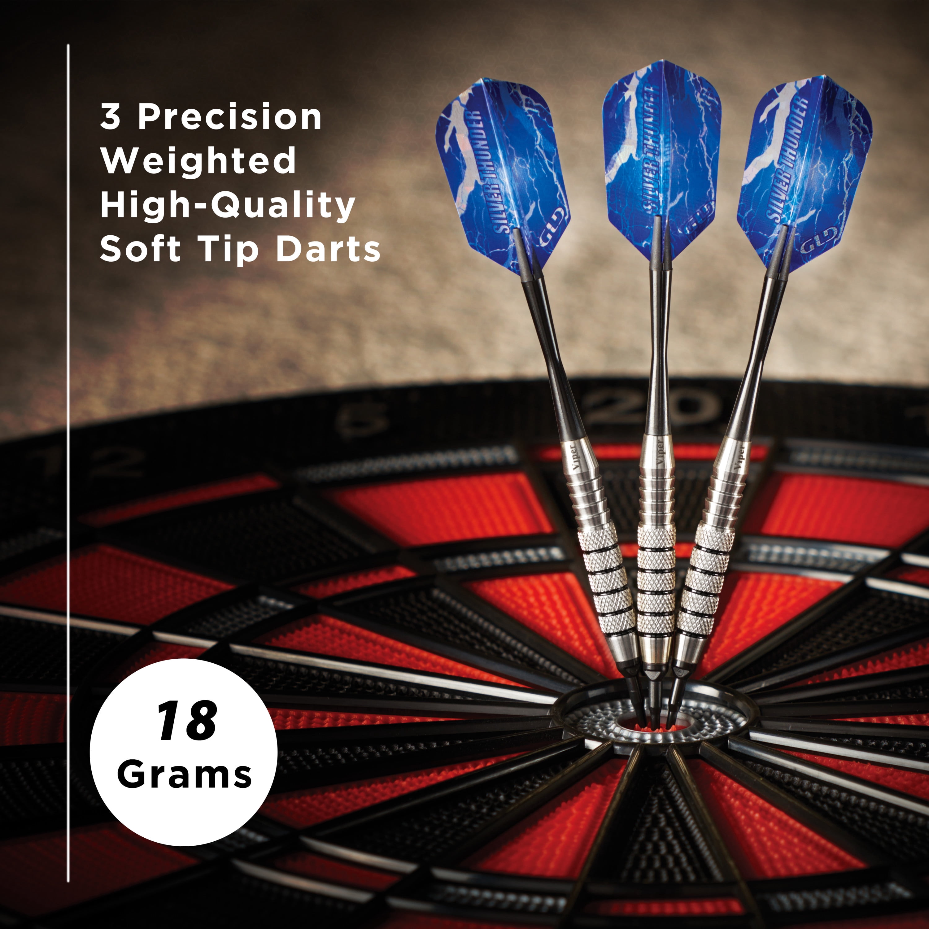 Viper Silver Thunder Soft Tip Dart Set, 5 Knurled Rings, 18 Grams