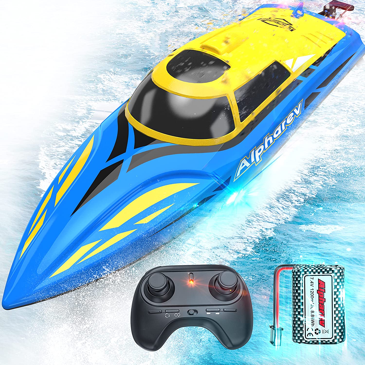 AlphaRev RC Boat Radio Control Boat for Water and Lakes, Toy Boats with