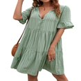 thumbnail image 3 of Femmes Robe à Manches Courtes avec une Ligne Version Simple Style Couleur Unie V-Cou Vêtements d'Été, 3 of 6