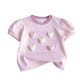 thumbnail image 2 of Blusas y camisas de manga corta con cuello redondo para niña, camiseta de verano con estampado de corazón tridimensional de manga corta, top holgado dulce de media manga para bebé, top de algodón para, 2 of 9