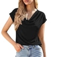 thumbnail image 6 of QASIEATN Women's Summer Solid Color Blouse Swing Collar Short Sleeve Casual Holiday Tops Fall Fashion Outfits for Women, 6 of 9