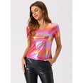 thumbnail image 4 of DARING DIVA Women's V Neck Party Clubwear Shiny T-Shirts S Pink, 4 of 6